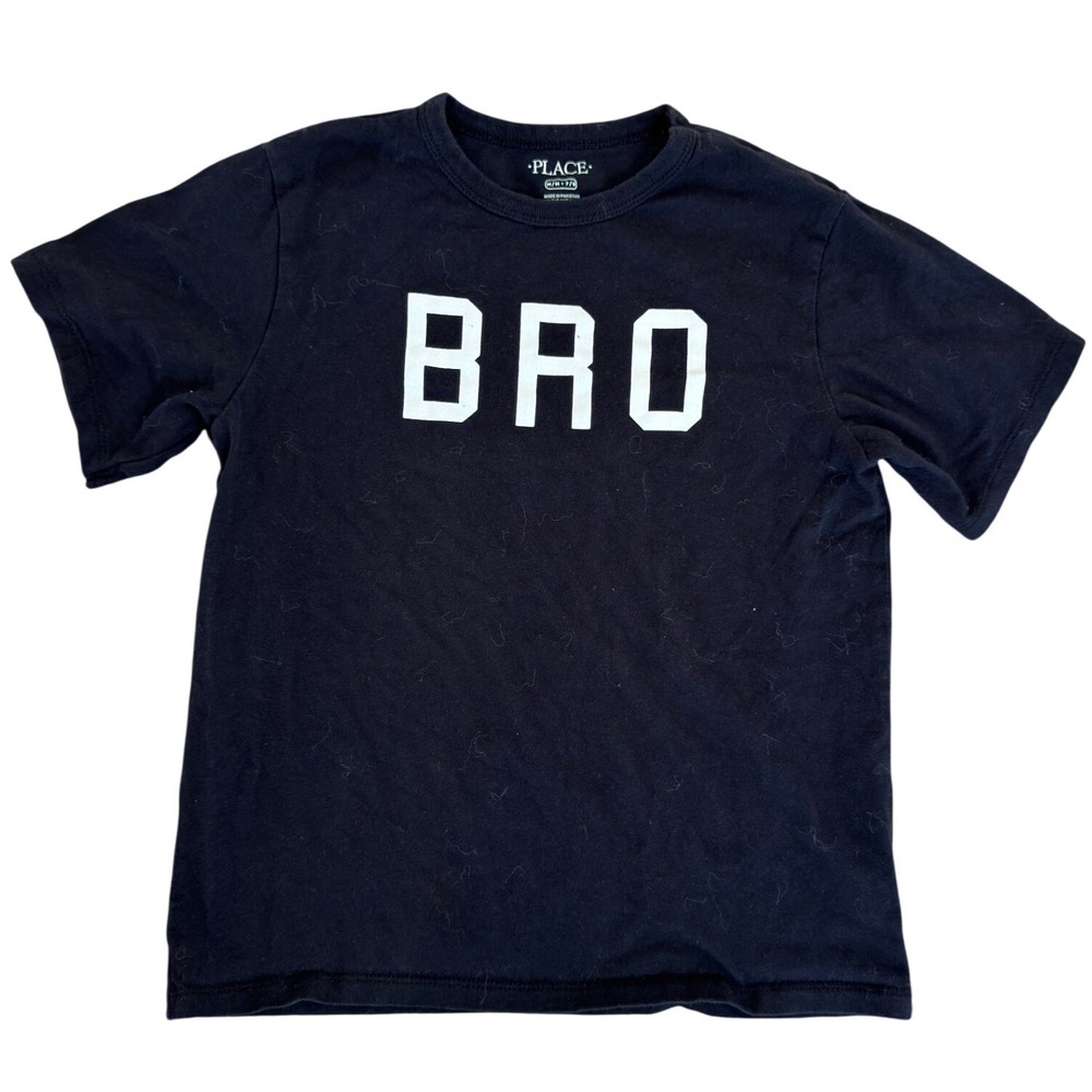 The Children's Place Boys Black Bro Graphic T-Shirt Short Sleeve Size M 7/8
